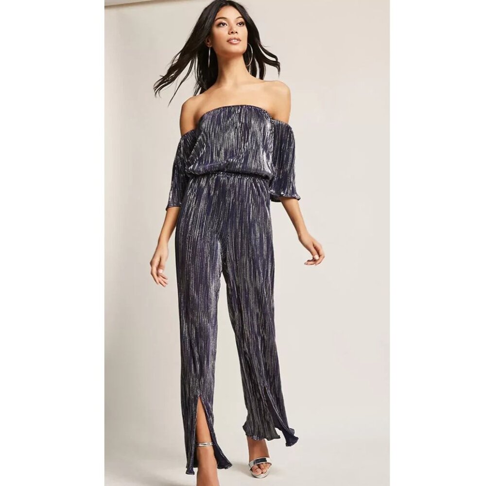 BLOOMINGDALES ontwelfth Y2K strapless Metallic Stripe JUMPSUIT Romper *SMALL*